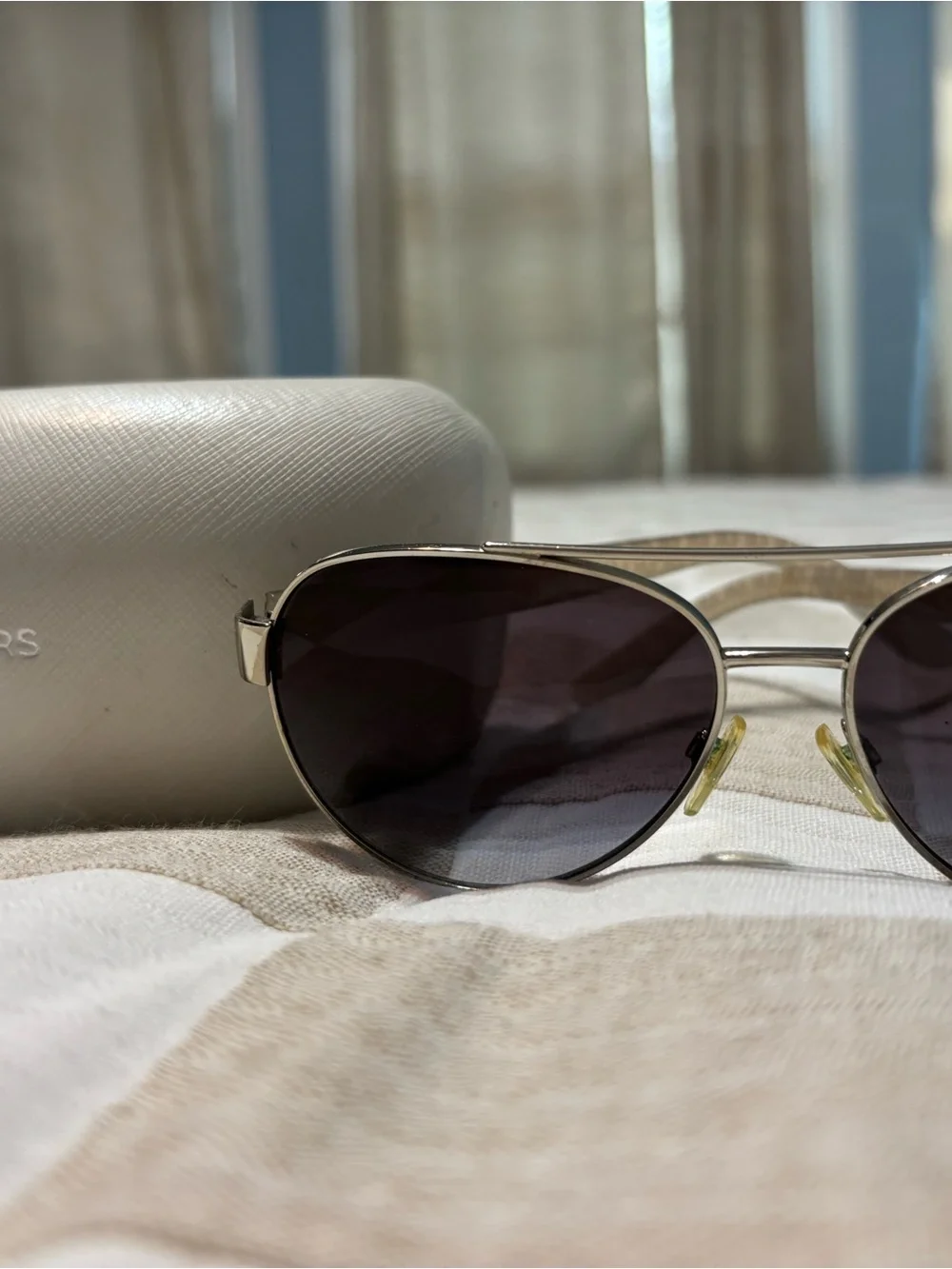 Michael Kors Silver Aviator Sunglasses with Dark Smoke Lenses